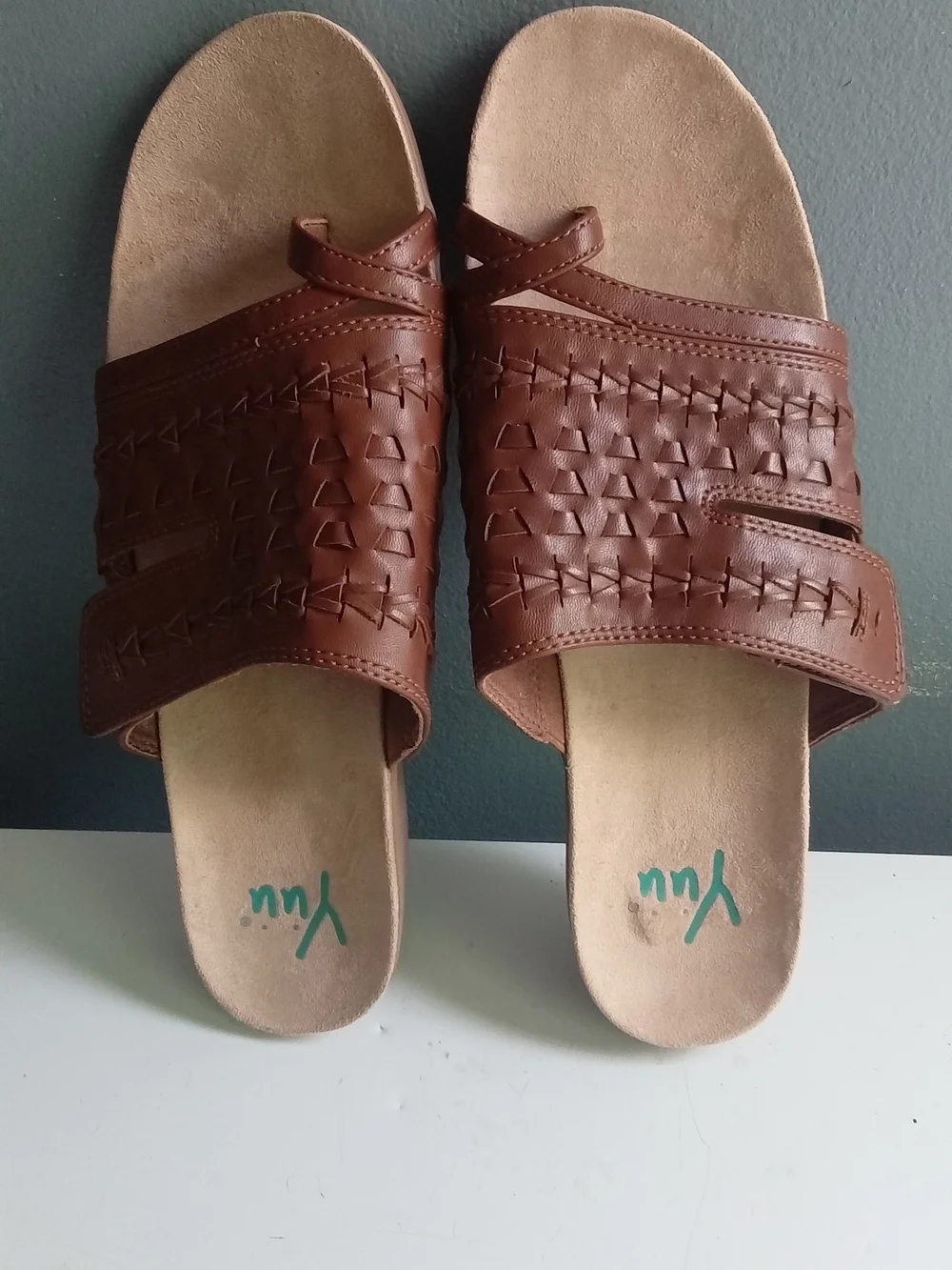 Yuu Brown Woven Toe Loop Slide Sandals Womens Casual Comfort Shoes